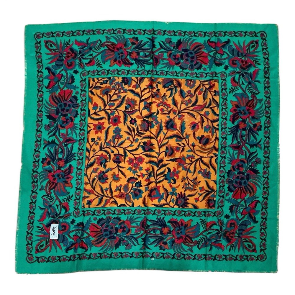 Vintage Yves Saint Laurent YSL Foulards Wool Floral Scarf 34" Made Italy